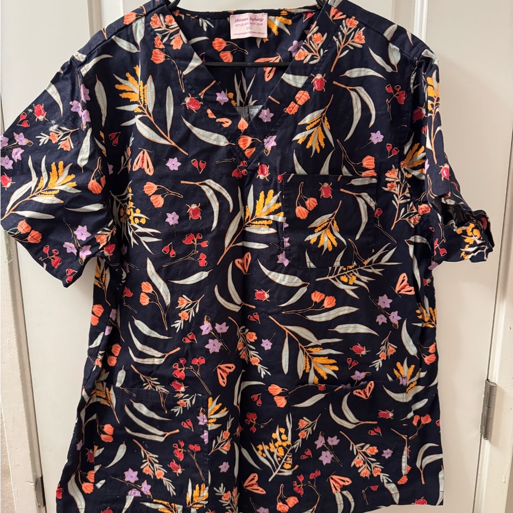 Princess Highway Floral Top - Navy, Orange, Pink